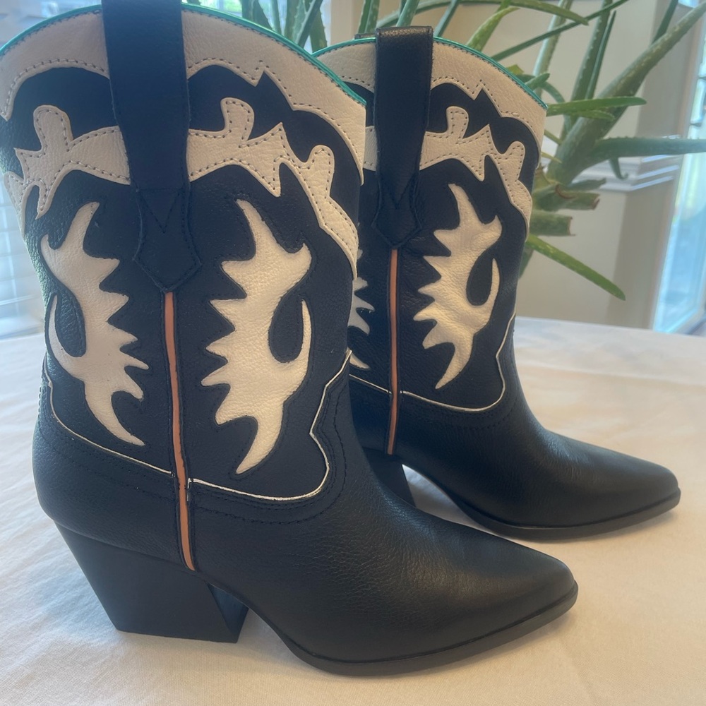 Black and White Western Ankle Boots
